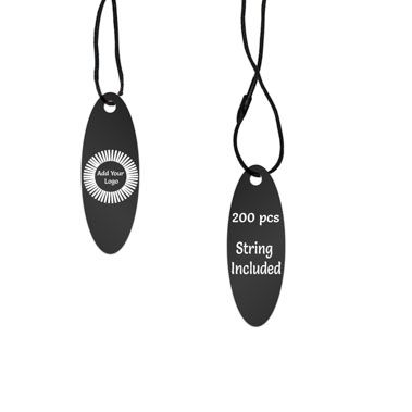 Matte Black Custom Hang Tag- Oval - 1-3/4" x 1/2" (200 pcs)