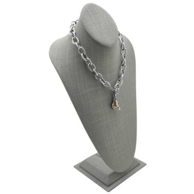 Grey Linen Jewelry Necklace Display Bust, 14-1/2" Tall