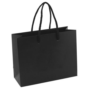 Premium Black Laminate Matte Paper Eurotote Shopping Bags - 9" x 3.5" x 7"