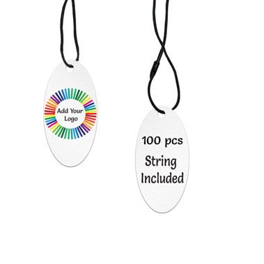 Shimmer White Custom Hang Tag - Oval - 1" x 2" (100 pcs)