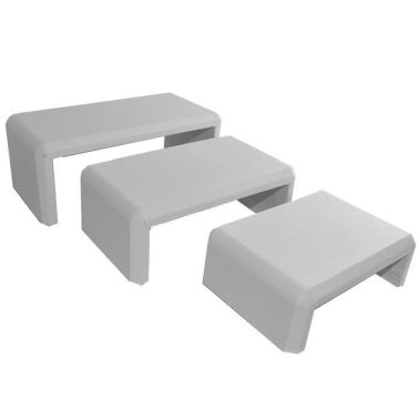 White Leatherette 3 Piece Display Shelf Riser Set