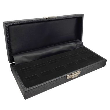 Black Leatherette Wide Slot Jewelry Ring Tray Travel Case - 12 Rings