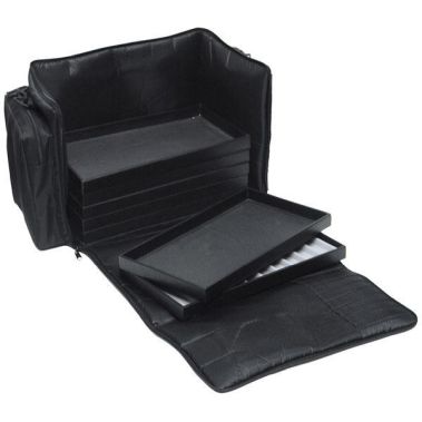 Deluxe Black Canvas Jewelry Tray Carrying Case, Holds 10 1" Trays