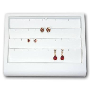 White Leatherette Jewelry Earring Display Tray, Holds 20 Pairs