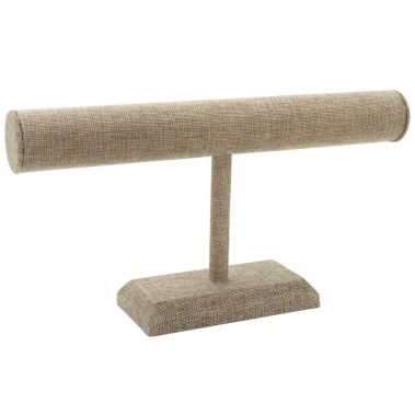 Brown Burlap Long Jewelry Display T Bar Watch / Bracelet Stand