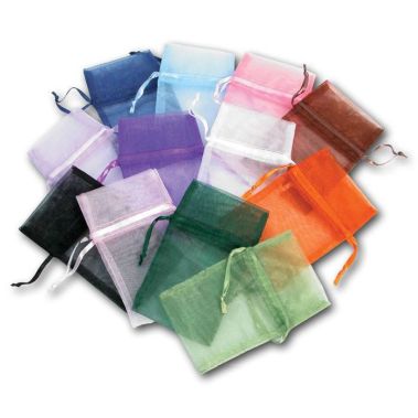 Assorted Color Organza Drawstring Gift Pouches, 4" x 5", 12 Per Pack