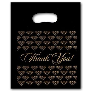 Black and Gold Gift Shopping "THANK YOU" Bags, 12" x 15"