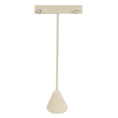 Beige Faux Suede Jewelry Earring T Stand, 5-3/4" Tall