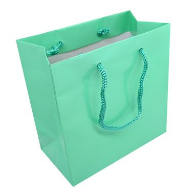Glossy Teal Euro Tote Gift Shopping Bags, 6-1/2" x 3-1/2" x 6-1/2"