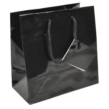 Glossy Black Euro Tote Gift Shopping Bags, 6-1/2" x 3-1/2" x 6-1/2"