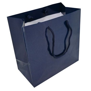 Glossy Navy Blue Euro Tote Gift Shopping Bags, 6-1/2" x 3-1/2" x 6-1/2"
