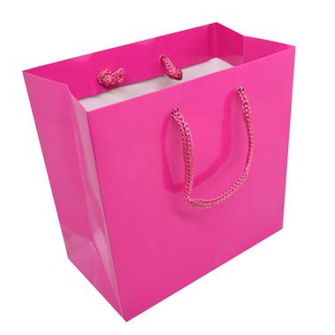 Glossy Hot Pink Euro Tote Gift Shopping Bags, 6-1/2" x 3-1/2" x 6-1/2"
