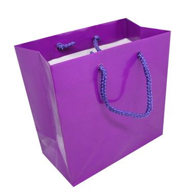 Glossy Purple Euro Tote Gift Shopping Bags, 6-1/2" x 3-1/2" x 6-1/2"