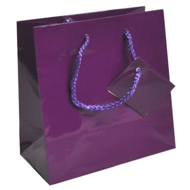 Glossy Purple Euro Tote Gift Shopping Bags, 6-1/2" x 3-1/2" x 6-1/2"