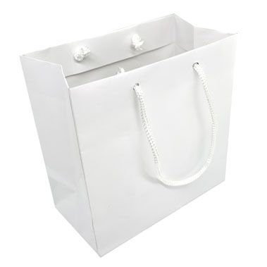 Glossy White Euro Tote Gift Shopping Bags, 6-1/2" x 3-1/2" x 6-1/2"