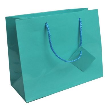 Glossy Teal Euro Tote Gift Shopping Bags, 9-1/2" x 4" x 7-1/2"