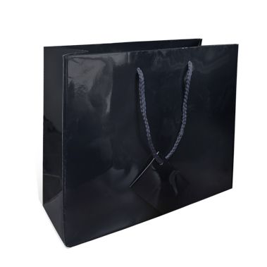Glossy Black Euro Tote Gift Shopping Bags, 9-1/2" x 4" x 7-1/2"