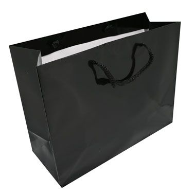 Glossy Black Euro Tote Gift Shopping Bags, 9-1/2" x 4" x 7-1/2"
