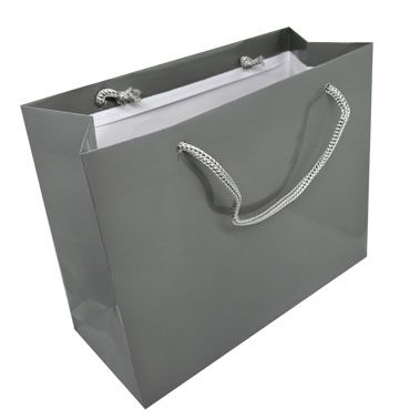Glossy Grey Euro Tote Gift Shopping Bags, 9-1/2" x 4" x 7-1/2"