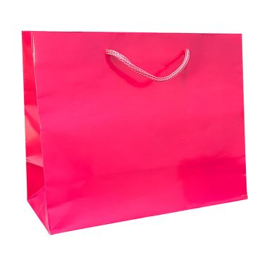 Glossy Pink Euro Tote Gift Shopping Bags, 9-1/2" x 4" x 7-1/2"