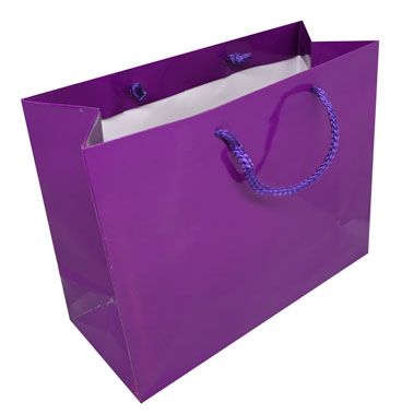 Glossy Purple Euro Tote Gift Shopping Bags, 9-1/2" x 4" x 7-1/2"