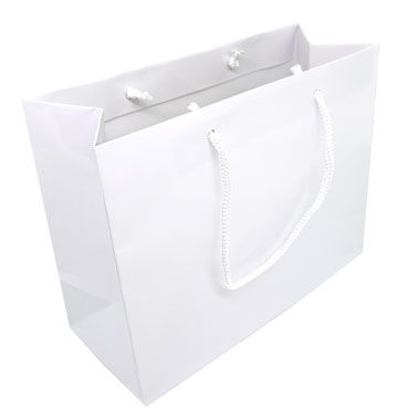 Glossy White Euro Tote Gift Shopping Bags, 9-1/2" x 4" x 7-1/2"