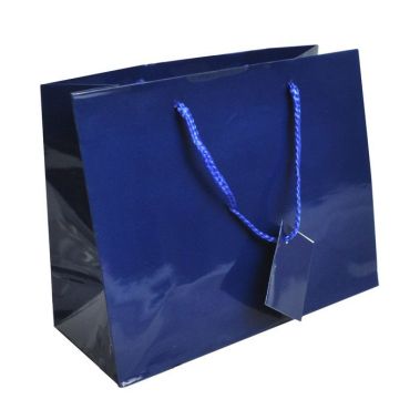 Glossy Navy Blue Euro Tote Gift Shopping Bags, 9-1/2" x 4" x 7-1/2"