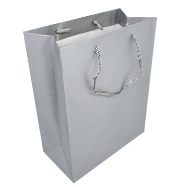 Silver Tote Gift Shopping Bags, 8" x 4" x 10"