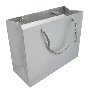 Glossy Silver Euro Tote Gift Shopping Bags, 9-1/2" x 4" x 7-1/2"
