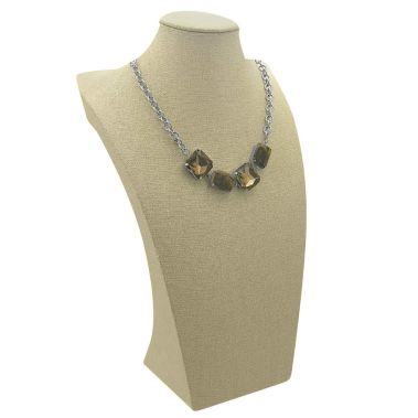 Beige Linen Jewelry Necklace Display Bust, 16" Tall