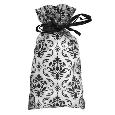 Black Damask Organza Drawstring Gift Pouches, 3" x 4", 12 Per Pack