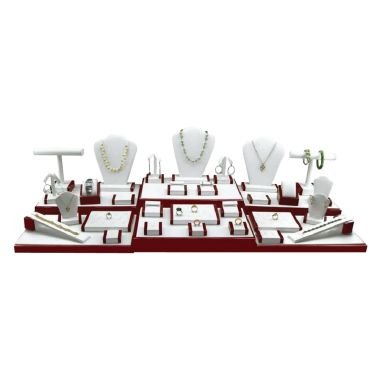 35 Piece Red and White Wood Trim Jewelry Display Set