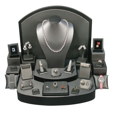 28-Piece Steel Grey W/ Black Trim Jewelry Display Set