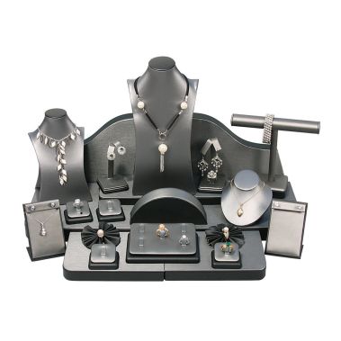 24-Piece Steel Grey Leatherette Jewelry Showroom Display Set