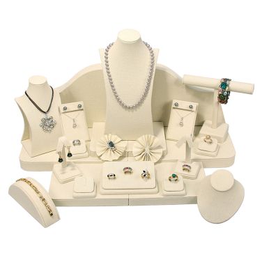 24-Piece Natural Linen Jewelry Display Showcase Set