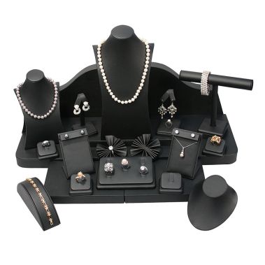 24-Piece Black Leatherette Jewelry Showcase Display Set