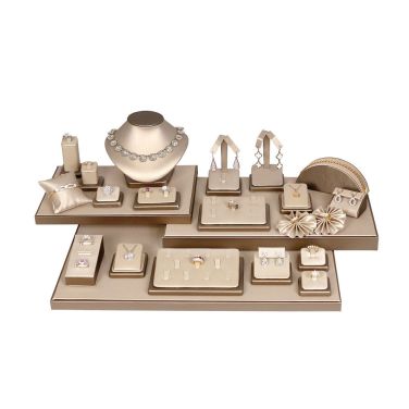 Champagne Gold Faux Leather with brown Trim 27-Piece Display Set