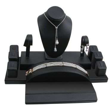 10-Piece Black Leatherette Jewelry Display Set