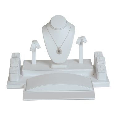 10-Piece White Leatherette Jewelry Display Set