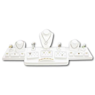 White Leatherette Jewelry Showcase Display Set, 20 Piece Set