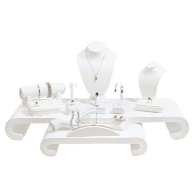 White Leatherette 17 Piece Jewelry Display Set