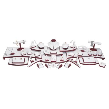 57-Piece White & Red Rosewood Jewelry Showcase Display Stand Set