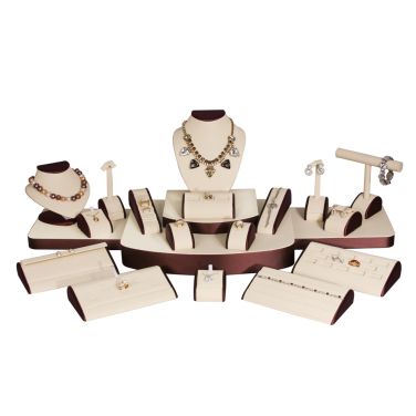 21-Piece Beige & Brown Leatherette Jewelry Showcase Display Set