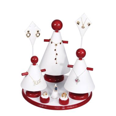 9-Piece White Leatherette W/ Red Rosewood Jewelry Display Set
