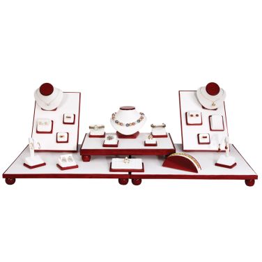23-Piece White Leatherette & Red Rosewood Magnetic Jewelry Display Set