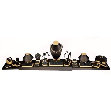 31-Piece Black Leatherette W/ Gold Trim Jewelry Showroom Display Set