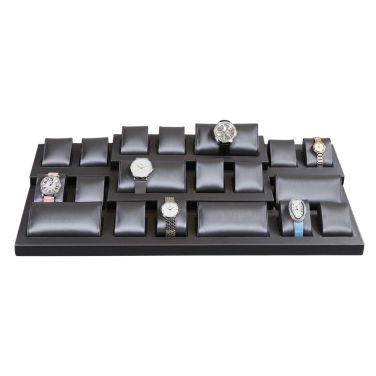 Steel Grey Faux Leather Watch Display Set - Holds 24 Watches