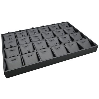 24 Compartment Black Leatherette Jewelry Pendant Display Tray