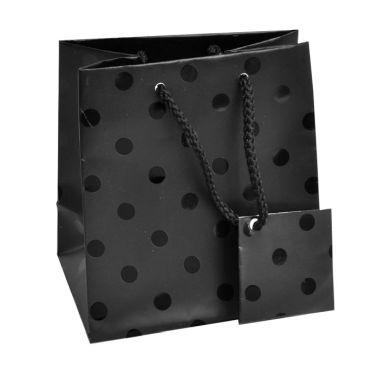 Black Polka Dot Gift Shopping Tote Bags with Handle, 4" x 2-3/4" x 4-1/2"