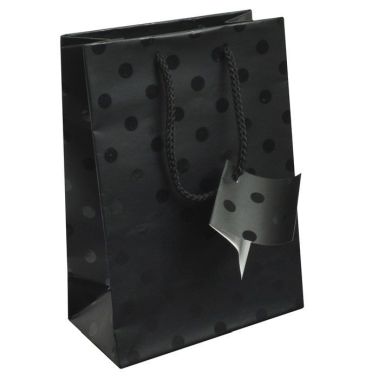 Black Polka Dot Gift Shopping Tote Bags with Handle, 4" x 2-3/4" x 6-3/4"